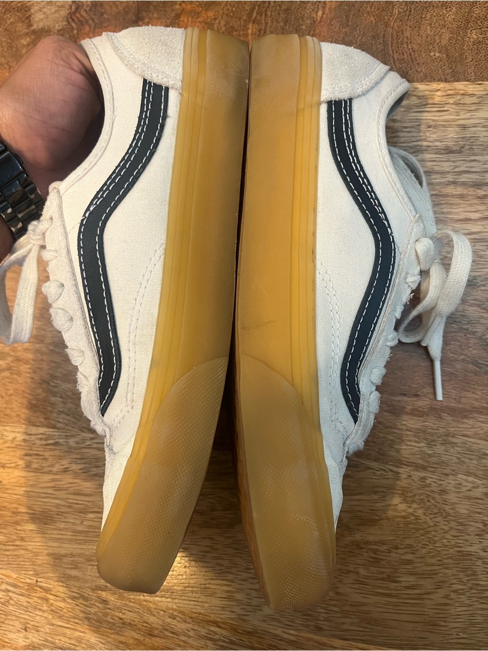 Vans Style 36 Decon Off White Low-Top Sneakers with Navy Side Stripe, Gum Sole - Picture 5 of 9